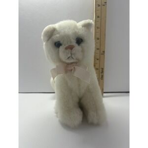 Vintage White Plush Cat Blue Eyes Pink Bow Wal-Mart Stores Inc Stuffed Animal 8"